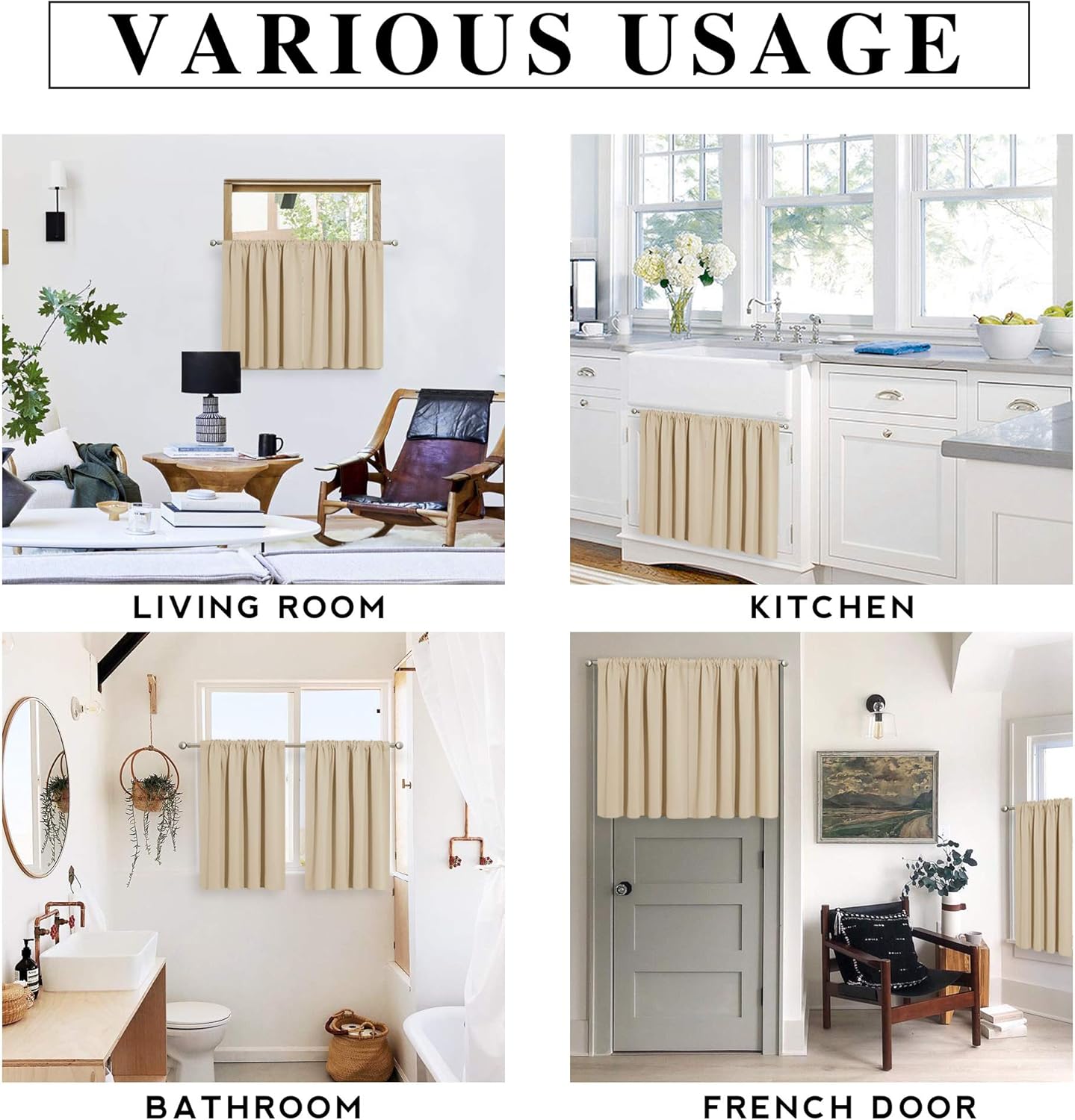 RYB HOME Blackout Curtains for Kitchen, Over Sink Privacy Curtains Window Decor, Thermal Insulating Drapes for Bathroom Cafe Bedroom Small Window, W 42 x L 24 inch, Biscotti Beige, 2 Panels