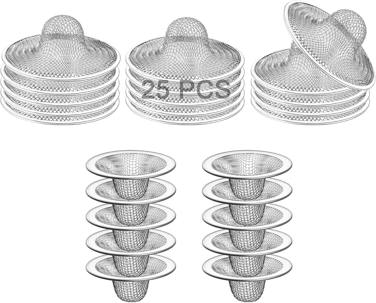 25PCS Bathroom Mesh Sink Drain Strainer, 2.75" & 2.125'' Stainless Steel Slop Basket Filter Trap, Mesh Tub Strainer Bathtub Drain Filter Screen for Bathroom Bathtub Laundry Lavatory Balcony RV Utility