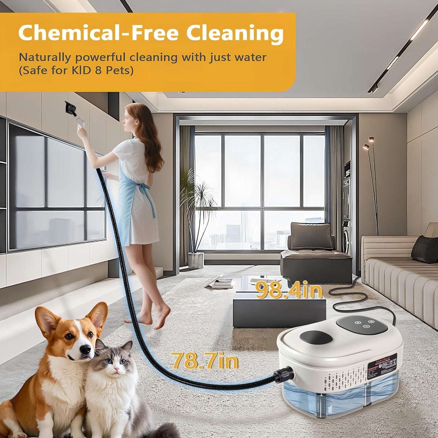 Handheld Steam Cleaner, 1000ml Water Tank, 15S Heat-up Time, Multipurpose Steamer for Home Use, Pressurized Steamer for Cleaning Floor, Upholstery, Grout and Car White
