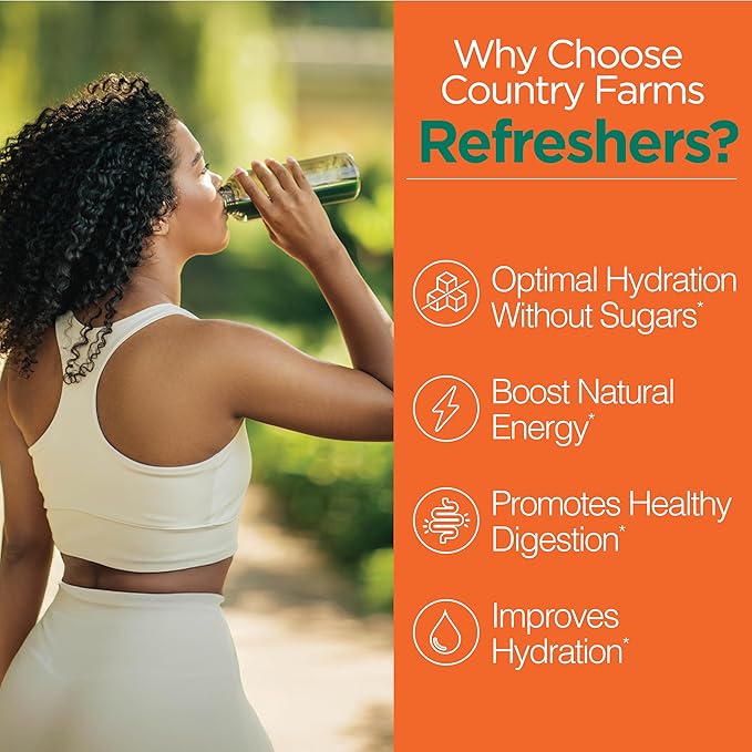 COUNTRY FARMS Refreshers, Super Greens and Electrolytes, Essential Minerals and Superfoods, Hydration Support, Promotes Natural Energy, with Fiber, Tropical Mango, 30 Servings