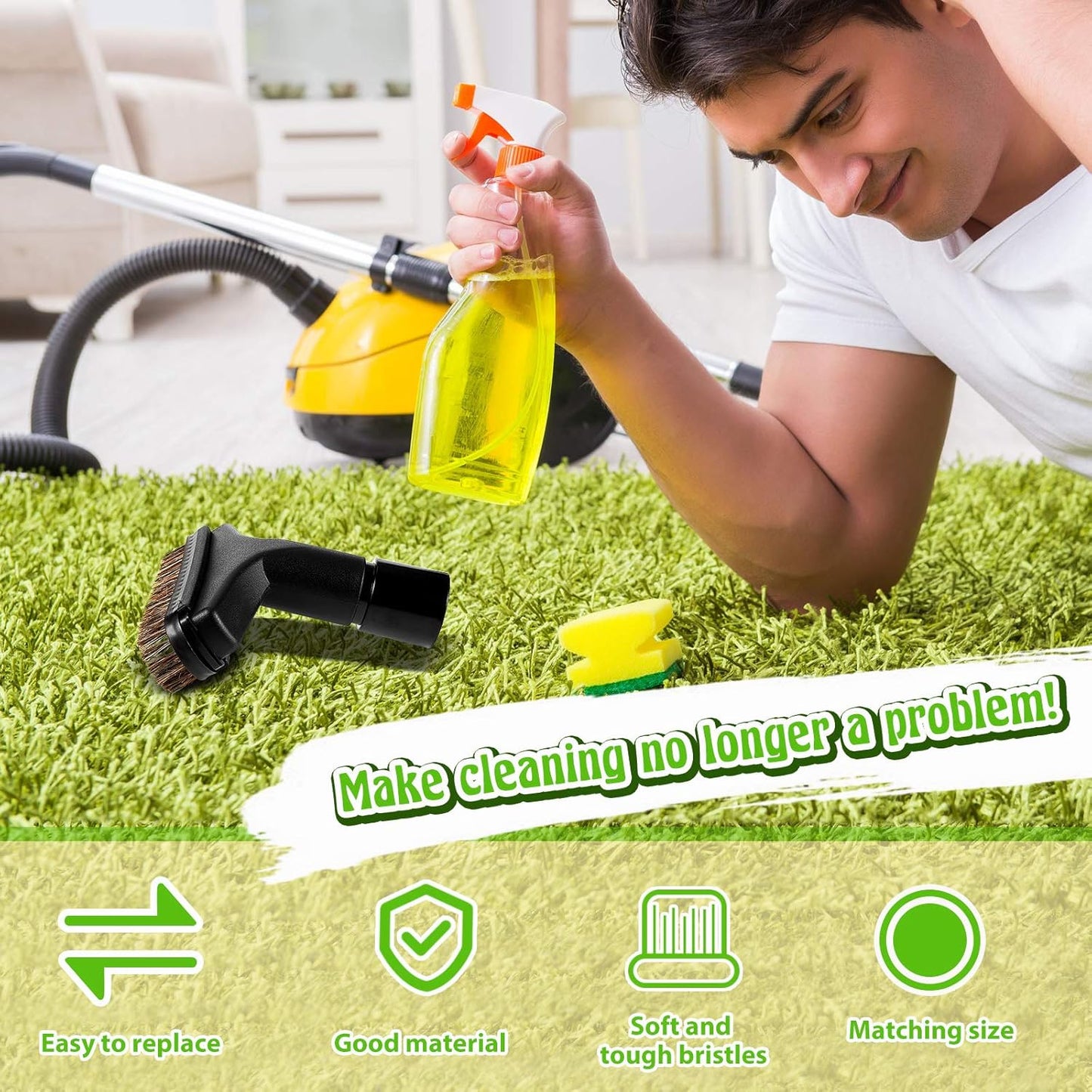 Honoson 2 Pcs 1-1/4 Vacuum Brush Attachment Square Horse Hair Vacuum Dusting Brush Hose Attachments Dust Tool Replacement 1.25 Soft Bristle Cleaner for Standard Hose