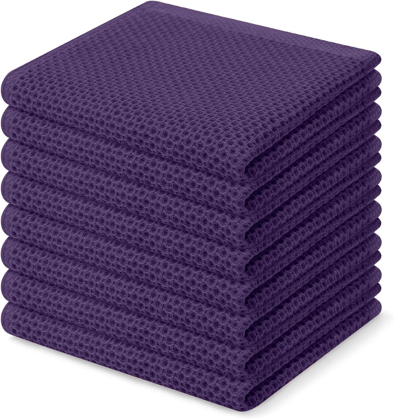 Homaxy 100% Cotton Waffle Weave Kitchen Dish Cloths, Ultra Soft Absorbent Quick Drying Dish Towels, 12 x 12 Inches, 8-Pack, Eggplant