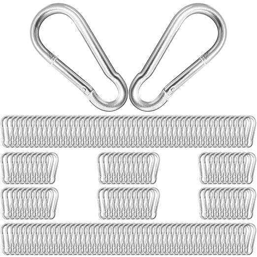 200Pcs 2.36" Heavy Duty Snap Hook Carabiners - M6 Galvanized Steel Quick Links for Keys, Hammocks, Swings, Outdoor Gear - Camping, Hiking, Fishing (Sliver)