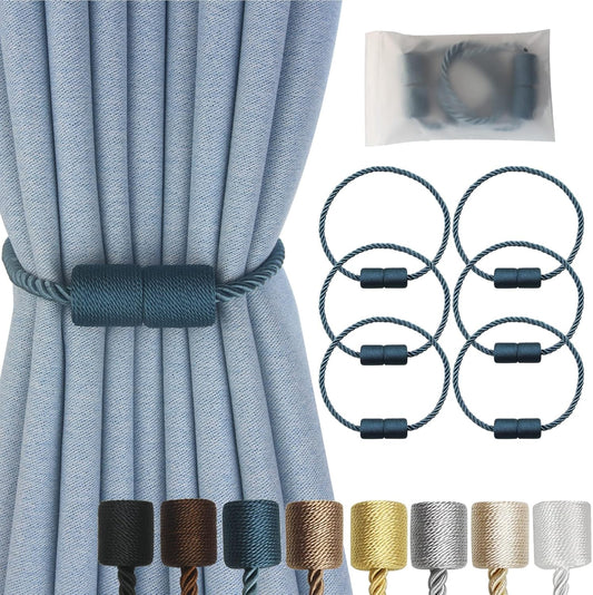 Magnetic Curtain Tiebacks 6 Pack Blue Curtain Rope Tieback Curtain Holders for Drapes Modern Tie Backs Decorative Curtain Holdbacks