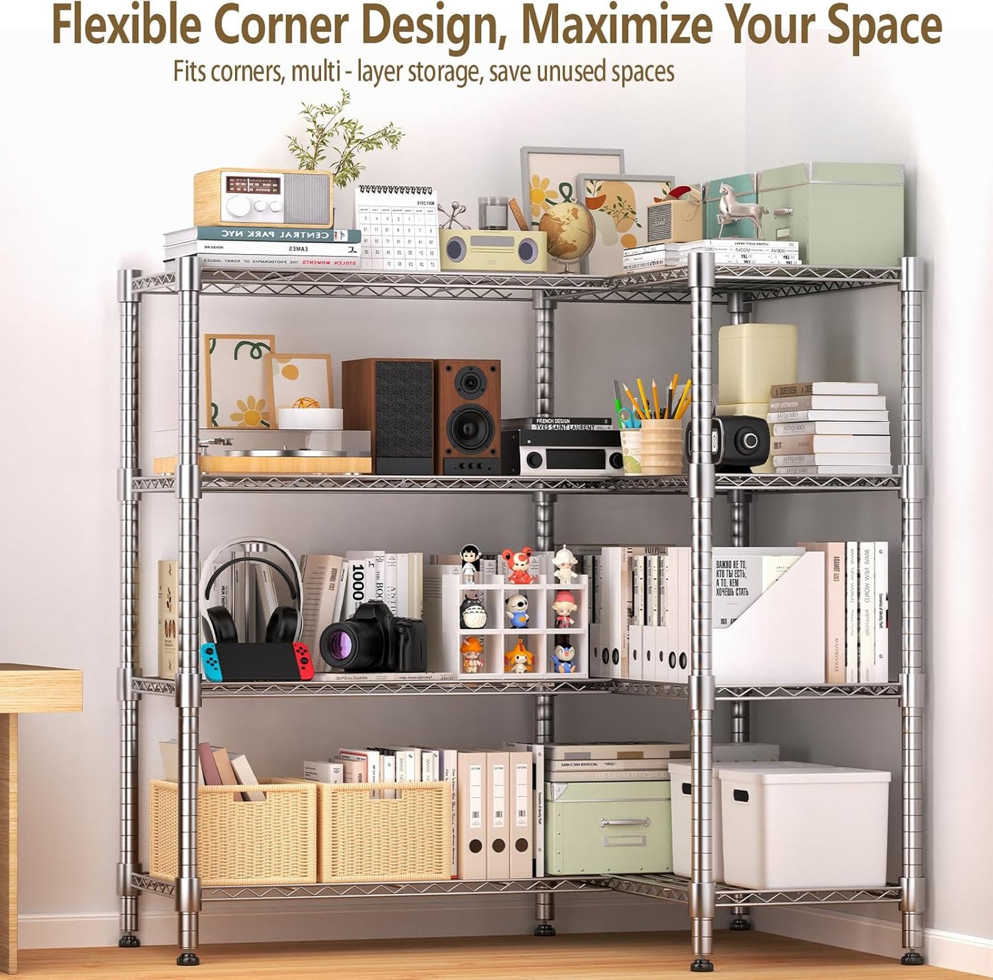 Himimi 4-Tier Heavy Duty Metal Storage Rack, 1200LBS Adjustable Wire Shelving for Storage, Standing Storage Shelf Units for Kitchen Garage Pantry Laundry, 60" W x 14" D x 60" H, Silver