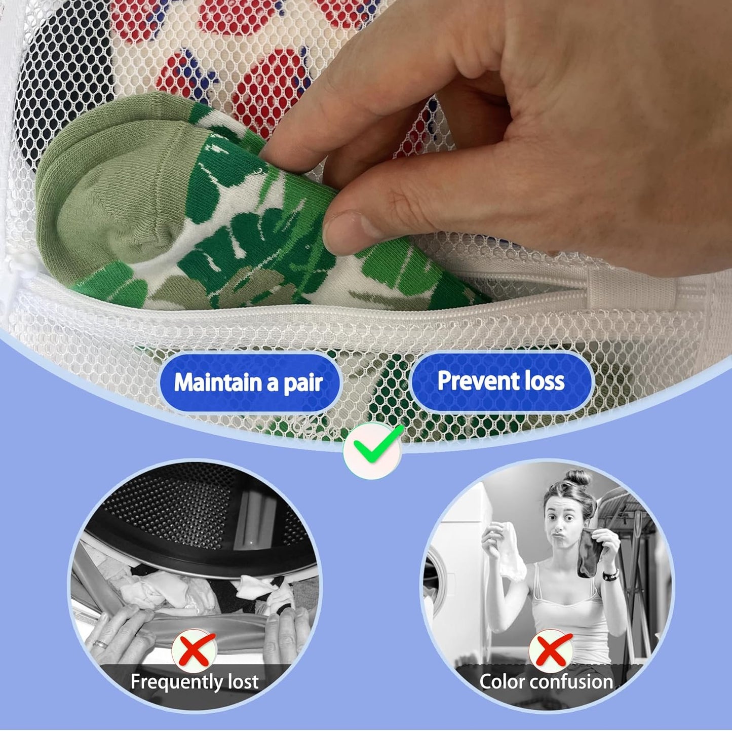 Mesh laundry bags for washing machine, can wash 10 pairs of socks, maintain shape, keep one pair,Laundry room organization suitable for socks and small items, 2pcs (Small)