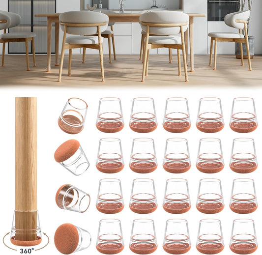 24PCS Extra Small Chair Leg Floor Protectors for Hardwood Floors, Furniture Sliders for Chair Legs, 360°Felt Pad Bottom Wrapped Thickening Furniture Pads Cap Covers to Scratch and Reduce Noise
