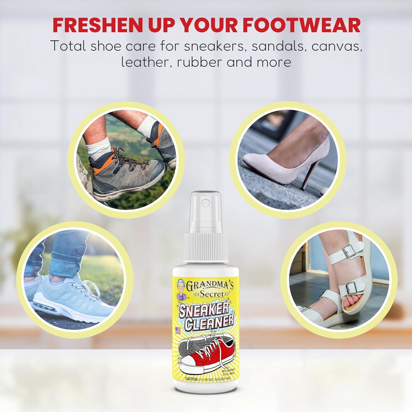 Grandma's Secret Sneaker Cleaner - Shoe Cleaner for Rubber, Canvas and Leather - Stain Remover Spray Removes Dirt, Grime and Grass - Sneakers Cleaner for Outdoor Shoes, Slippers and Moccasins – 3 oz