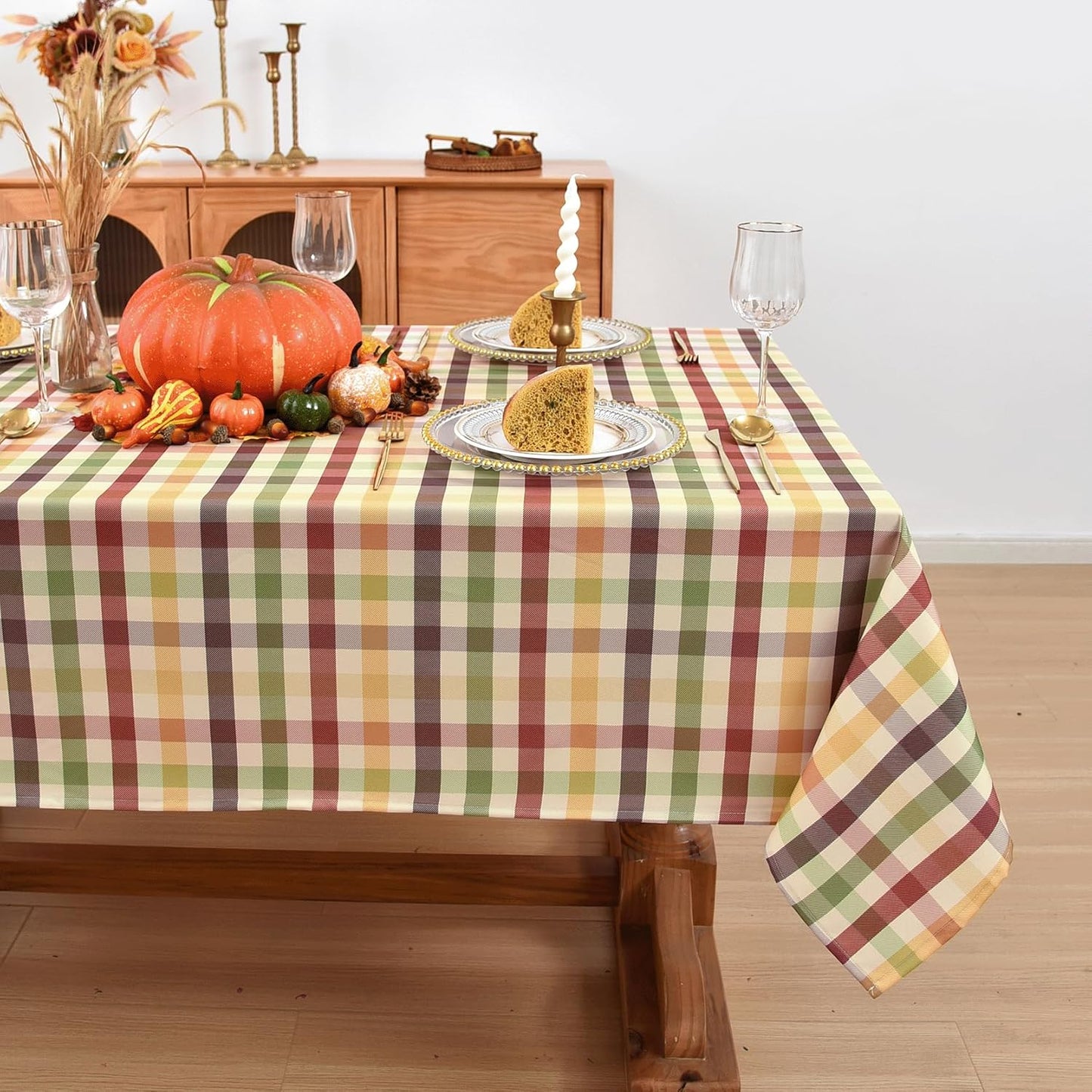 Classic Gingham Buffalo Tablecloth Fabric - Oblong 58x144 Inch Water Proof Checkered Christmas Table Cloth for Indoor Outdoor - Table Cover for Thanksgiving Day, Picnics, BBQs, and Parties