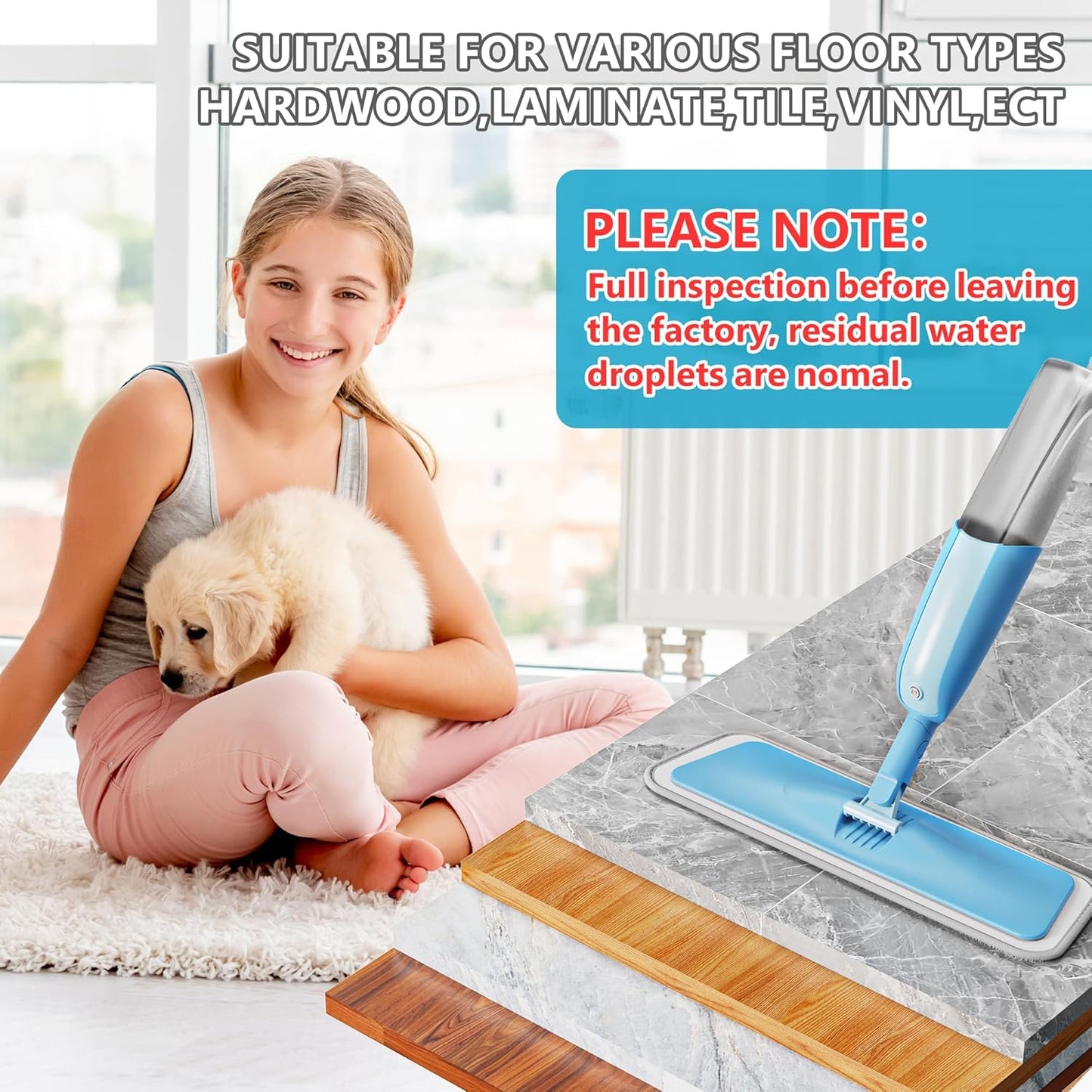 Spray Wet Mops for Hardwood Floors- MEXERRIS Microfiber Dust Dry Mop with 3 Microfiber Washable Pads Hard Wood Floor Mop with Sprayer Commercial Home Use for Wood Floor Laminate Ceramic Tiles