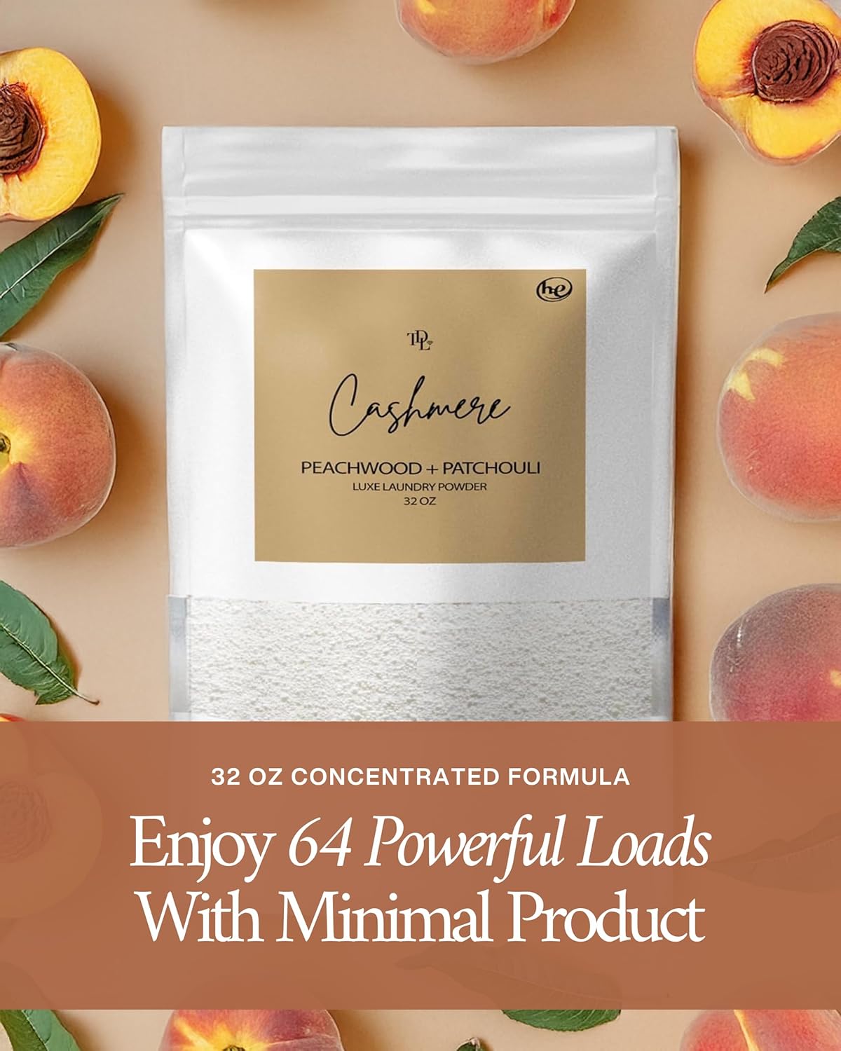 Home "CASHMERE" Laundry Detergent Powder & Laundry Booster – Ultra-Concentrated Peachwood & Patchouli Scent – Plant-Based, Stain-Fighting, HE Safe, Gentle on Skin – 32 oz / 64 Loads