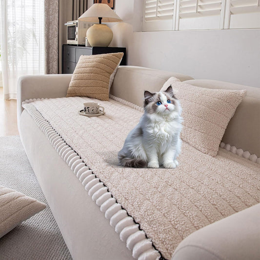 OTOB Couch Covers for Sofa Pet Friendly, Washable & Non Slip Fuzzy Dog Couch Cover Sofa Slipcovers Love Seat, Soft Plush Cozy Furniture Protector Cushion Mat, All Seasons (Beige, 27.6" x 59.1")