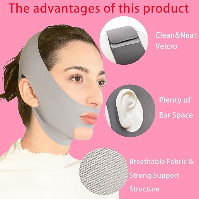 V Line Lifting Mask Chin Strap for Sleeping, Face Lifting Strap, Chin Strap, Jawline Shaper, Jaw Strap, Double Chin Reducer,Face Lift Tape & Snoring Solution (Grey &Pink)