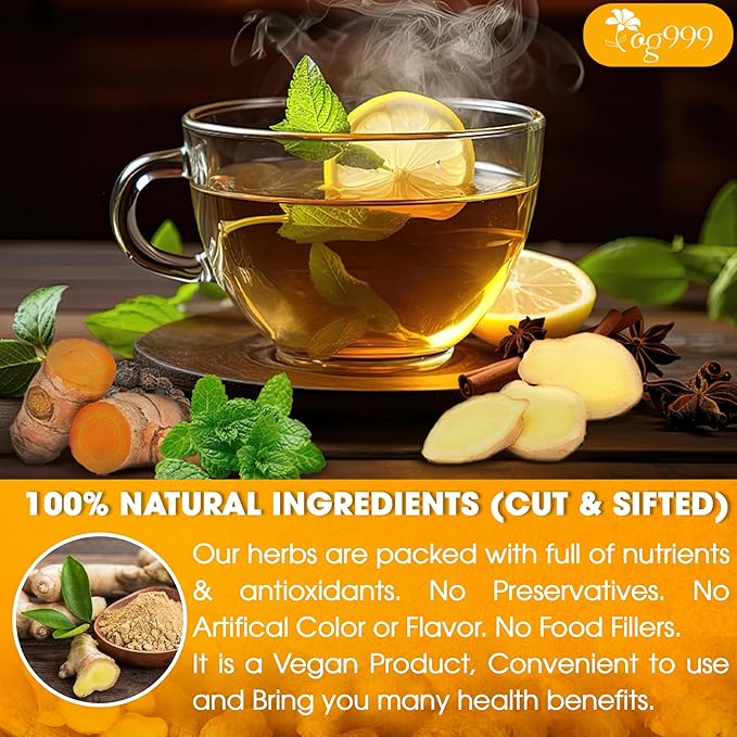 TOG999, 12oz/200 cups Anti-Inflammaheb Loose Leaf Tea | 100% Natural Blend of Ginger, Turmeric, Peppermint, Black Pepper & Cinnamon | Caffeine-Free, Sugar-Free, Gluten-Free, Vegan, Handcrafted