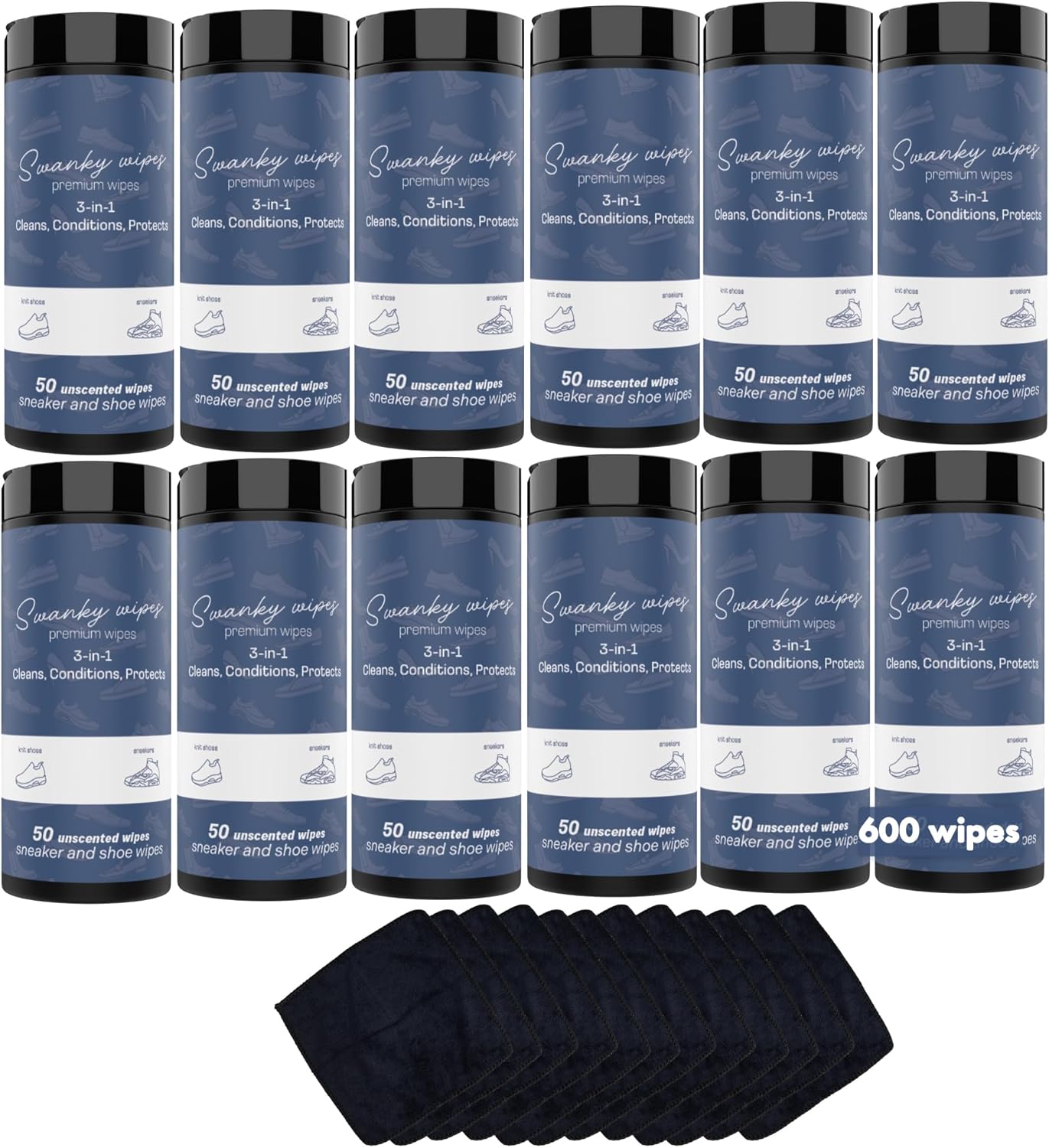 Swanky Shoe Cleaner Wipes - Leather and Sneaker Cleaner, Removes Dirt, Grime and Stains, Quick & Easy Shoe Sole and Boot Cleaning Wipes, Essential Shoe Cleaning Supplies - Canister, 600 Count