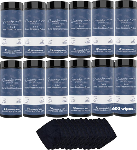 Swanky Shoe Cleaner Wipes - Leather and Sneaker Cleaner, Removes Dirt, Grime and Stains, Quick & Easy Shoe Sole and Boot Cleaning Wipes, Essential Shoe Cleaning Supplies - Canister, 600 Count