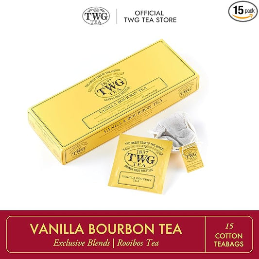 TWG Tea | Vanilla Bourbon Tea | Rooibos Tea | Vanilla | 15 Hand Sewn Cotton Tea Bags | Gift Set