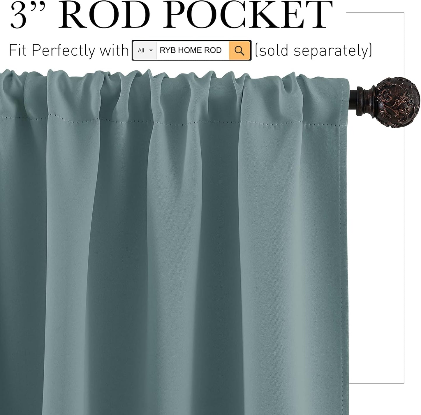 RYB HOME Blue Bedroom Curtains Room Darkening, Thermal Insulated Privacy Living Room Curtains Bathroom Window Drapes with Rod Pocket Design, W 42 x L 63 inch, Set of 2, Dusty Blue