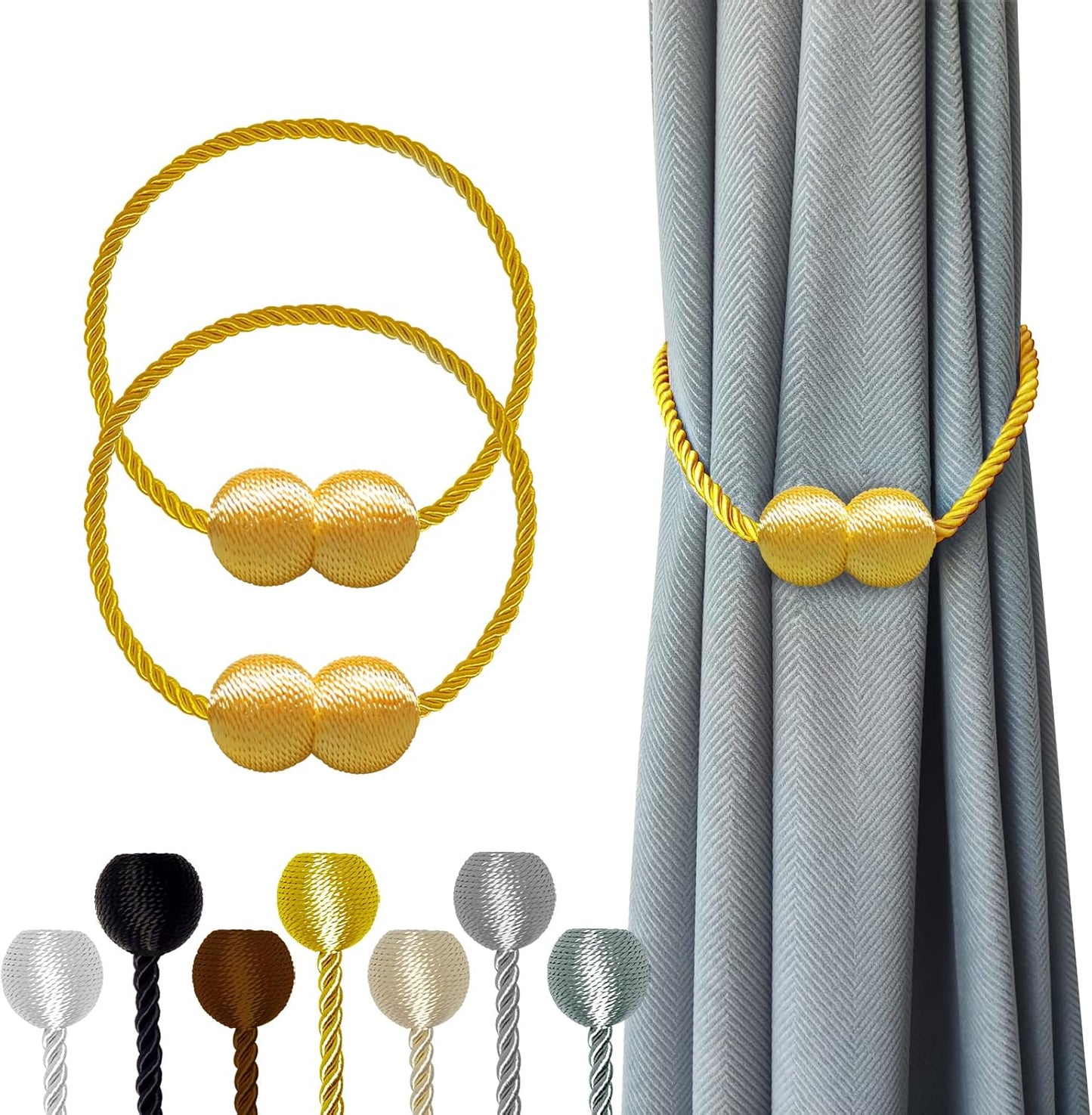 Hion Magnetic Curtain Tiebacks Golden 2pcs, Curtain Tiebacks Buckles Holdbacks Holders Hooks Clip for Home Bedroom Office Decorative Curtain