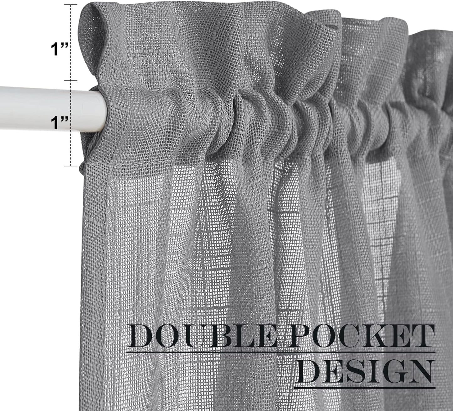 NICETOWN French Door Curtain with Tieback, Rustic Semi-Sheer Back Front Door Shade 50 Inches Long Curtains, Short Curtain Light-Filtering Privacy Window Decor, 1 Panel, Dark Grey, 26" Wide