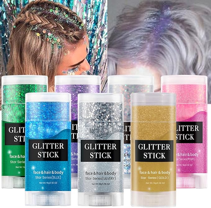 MEICOLY Mermaid Body Glitter Stick,Waterproof Halloween Face Glitter Gel,Chunky Glitter for Face/Body/Hair/Eyes,Glitter Face Paint,Sparkling Glitter Makeup,Body Glitter for Women and Kids