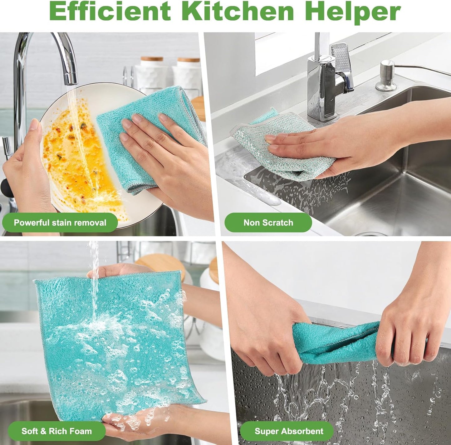 10counts Non Scratch Wire Dishcloth Multipurpose Wire Dishwashing Rag for Washing Dishes,Double Layer Microfiber Cleaning Cloth,Reusable Diamond Weave Steel Wool Scrubber Cloths,Blue