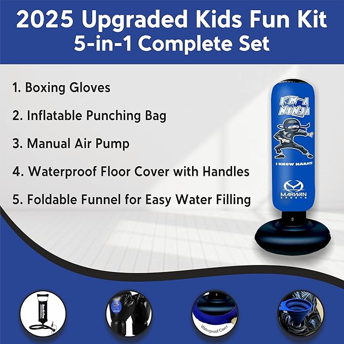 Durable Inflatable Kids Punching Bag for Karate and Boxing – Bounce-Back Martial Arts Bag for Boys and Girls, Great Birthday Gift to Relieve Energy and Build Skills for Boys Ages 4-12