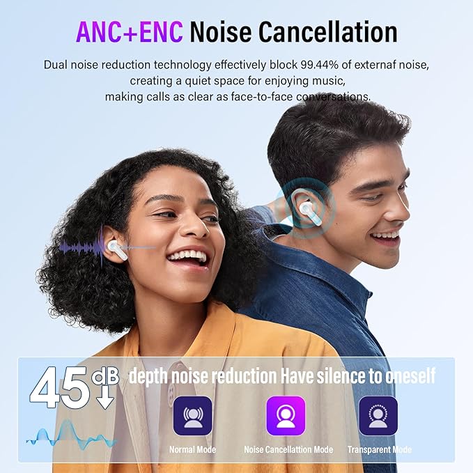 Wireless Earbuds, Bluetooth 5.4 Headphones with Multifunctional Touch Screen, 48H Bass Stereo Ear Buds with ANC/ENC Noise Cancelling/Transparency Mode, IPX7 Earphones with 5 EQ Modes, White