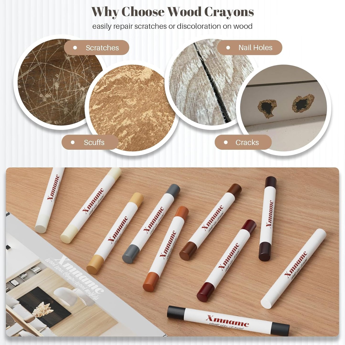 Wood Filler Sticks, 20 Colors Furniture Repair Kit, Wax Crayons for Touch-ups and Repairs, for Floors, Cabinets, Tables and Doors, Wood Wax,Crayons for Repairing Scratches