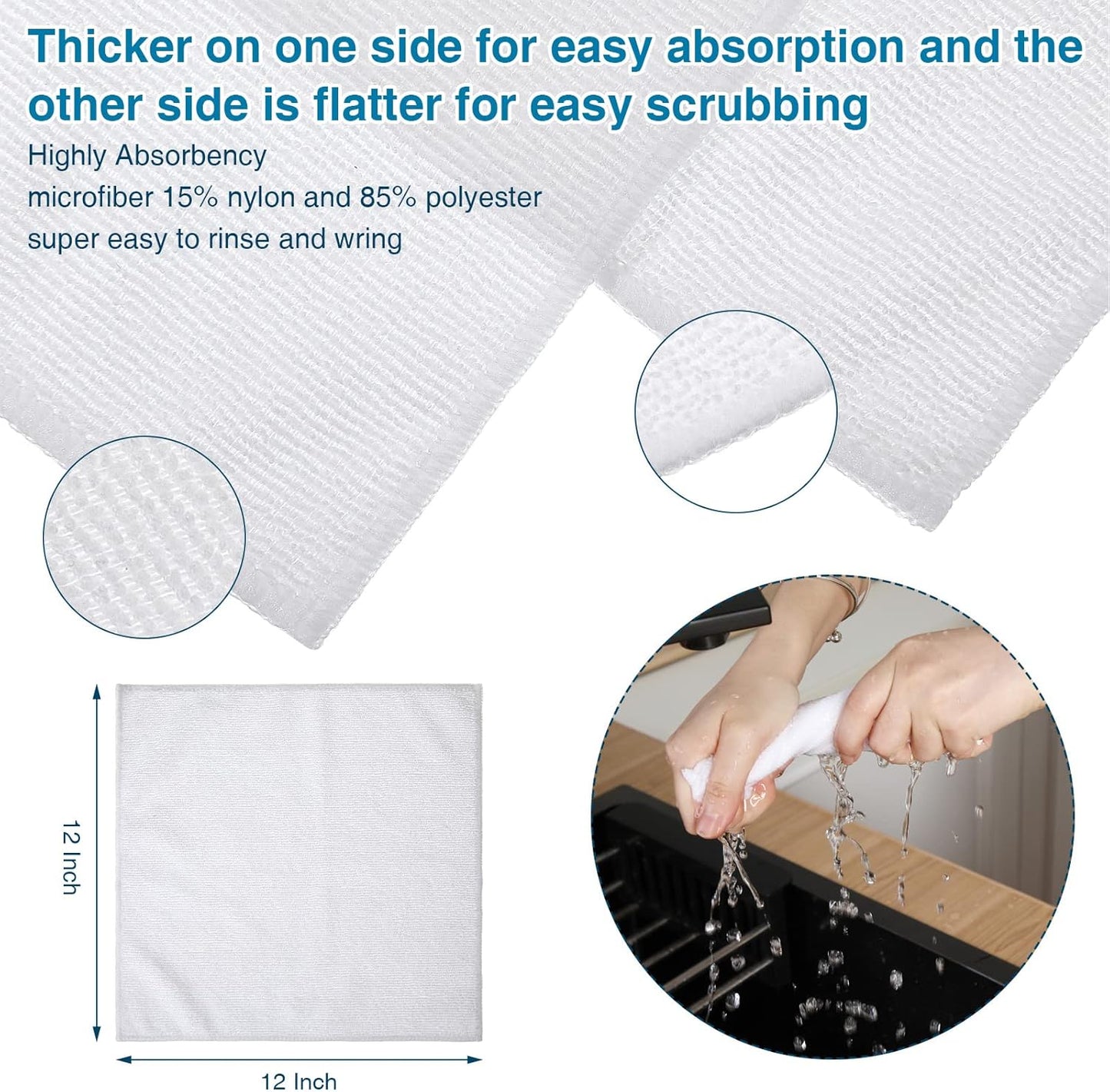 200 Pieces Microfiber Cleaning Cloths Bulk Absorbent Microfiber Towels Reusable Lint-Free Streak Free Wash Rags for House Kitchen Office Restaurants Bar Shop Car, 12 x 12 Inches (White)