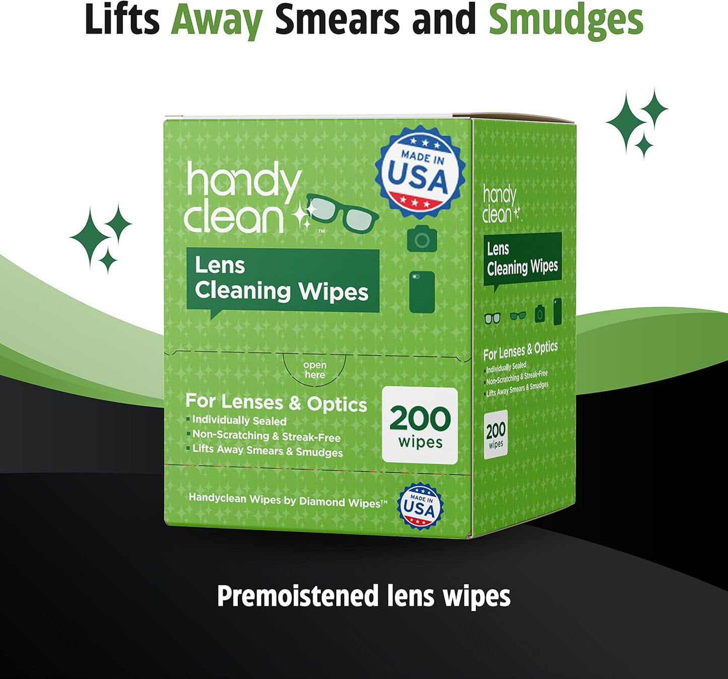 HandyClean Pre-Moistened Lens Cleaning Wipes, Eyeglass Wipes, Screen Wipes, 200 ct of 6 x 5 inches Individually Packed Lens Cleaner Wipes