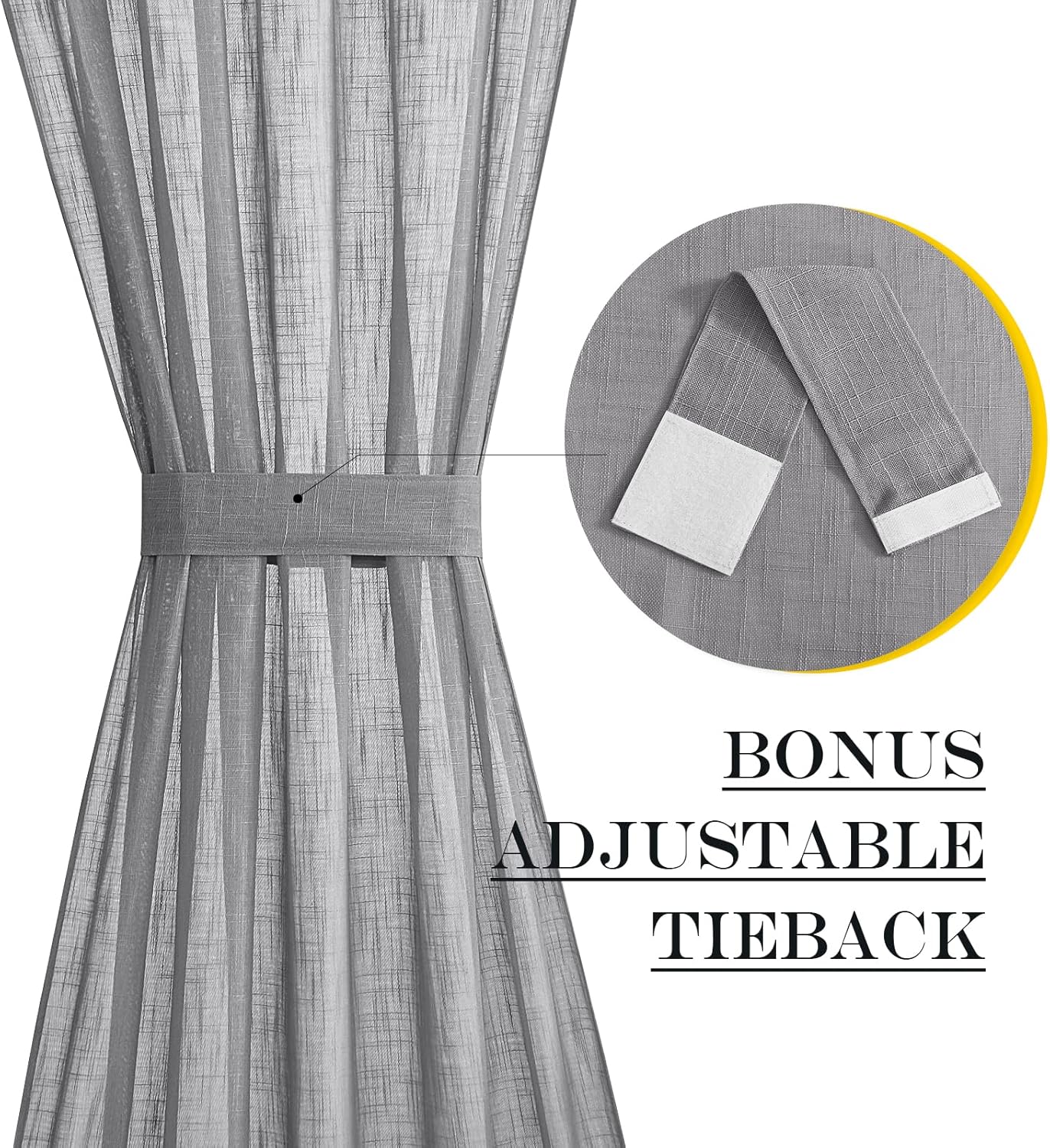 NICETOWN Sheer Door Curtains for Front Back Patio Glass Door, Farmhouse Light Filtering Window Treatment Window Covering with Asjustable Tiebacks, 26" Wide x 72" Length, Dark Grey, 1 Panel