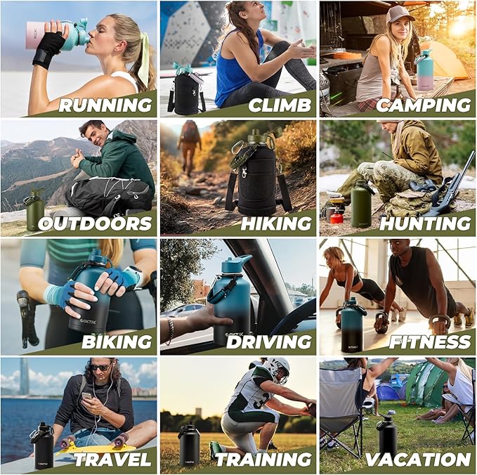 COKTIK 128oz Gallon Water Bottle - Triple Insulated Stainless Steel Flask, 48hr Cold Retention, Leakproof & BPA-Free, Large Water Jug for Gym, Hiking, Camping, Outdoor Sports(Midnight)
