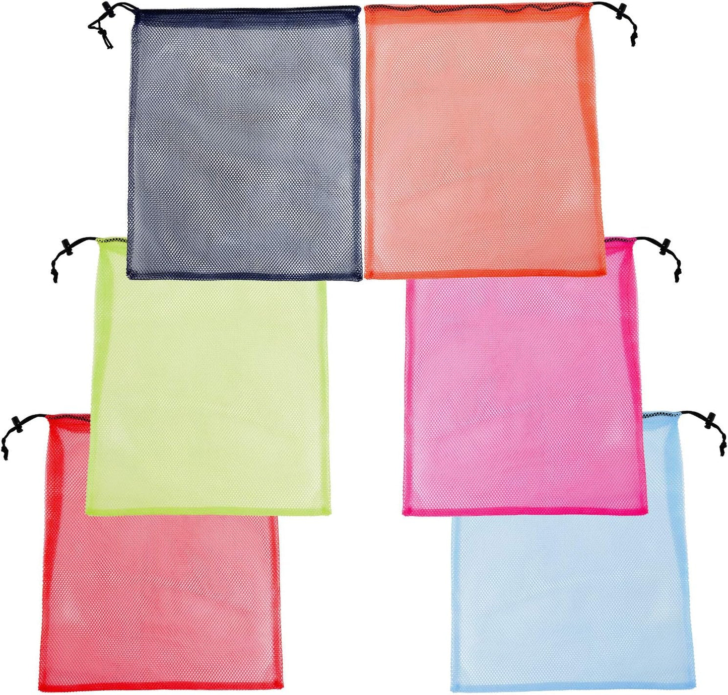 18"X24" 6Pcs Mesh Laundry Drawstring Bag Nylon Drawstring Gym Bag with Cord Lock Closure