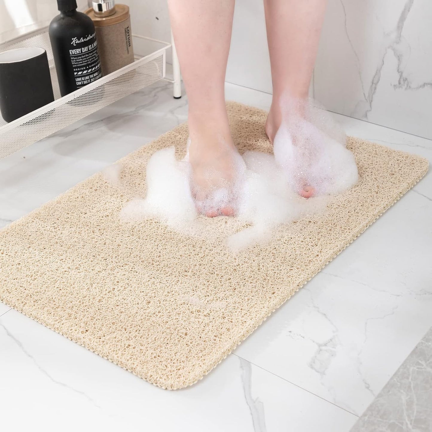 Non Slip Bathtub Mat, Foot Scrubber Anti Slip Fast Drying Shower Mat for Tub, Floor,Bathroom, Home, Kitchen, Hotel, Beige, 24x16 Inches