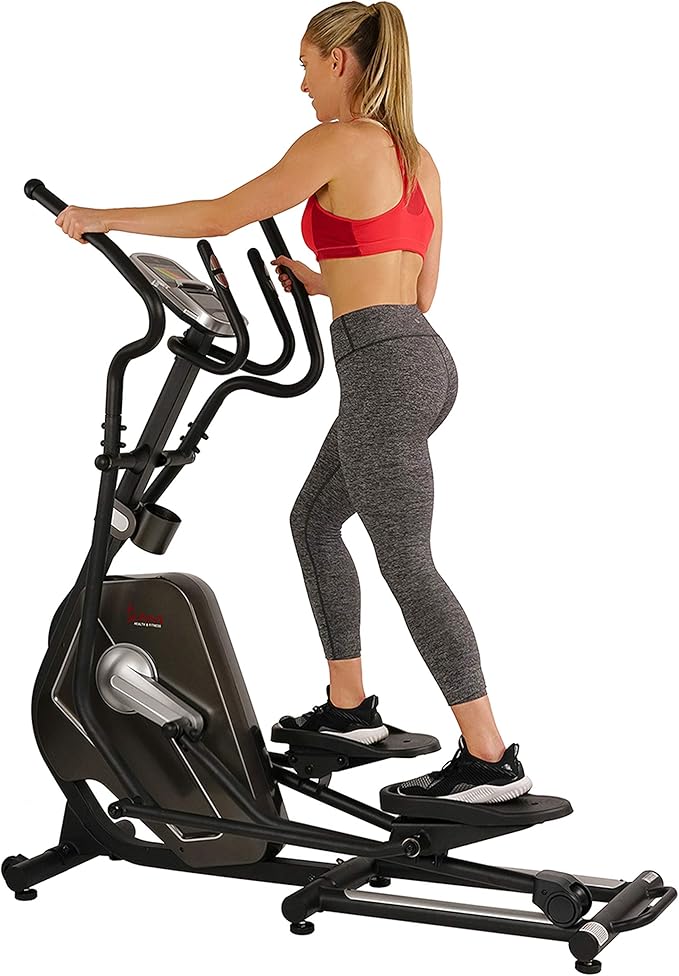 Sunny Health & Fitness Elliptical Trainer Machine w/Built-in Pulse Sensor, Low Impact Cardio Exerciser & Full-Body Cross Training for Home, Optional Free SunnyFit App Link & Electric w/300LB Load