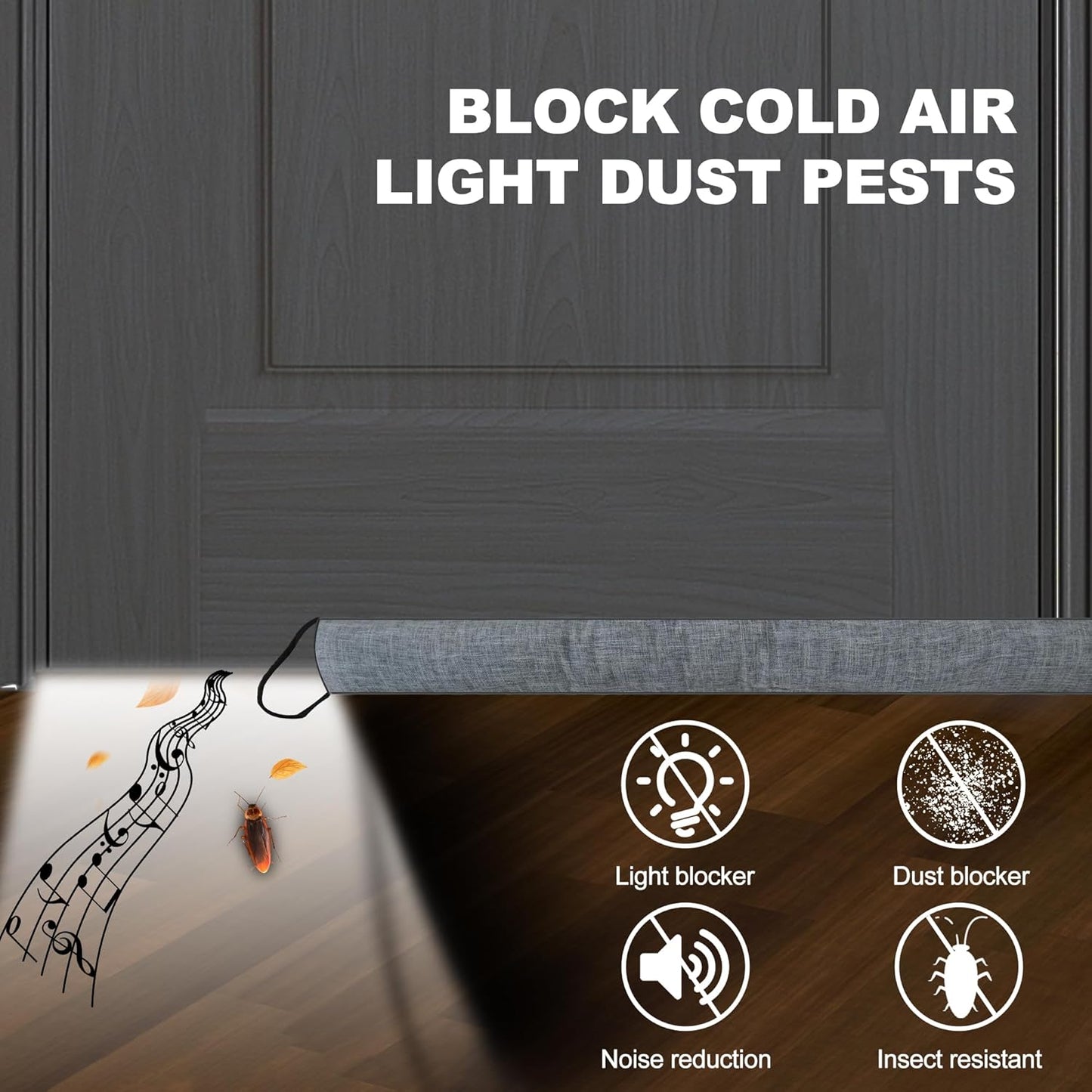 QUOLIX Triangle Under-Door Draft Stopper, 36 Inch Noise Blocker, Weighted Weather Stripping, Gray Cotton & Polyester, Multi-Function Noise & Light Blocker,Gray