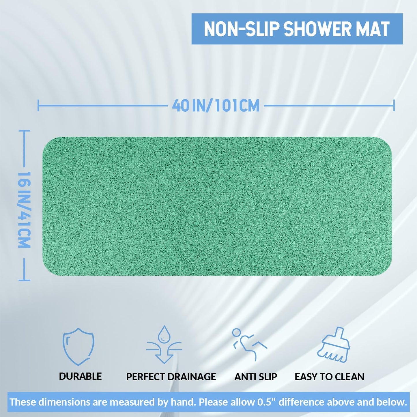 Non-Slip Bathtub Mat, Anti Slip Shower Mat, Fast Drying Bathtub Mats, Foot Scrubber Mat, Anti Slip Mat for Tub, Floor, Bathroom, Kitchen, Home, Hotel (Light Green 40"×16")