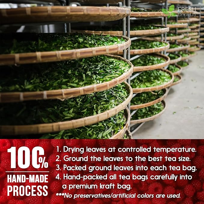 FreshDrinkUS, 75 Bags Premium Raspberry Leaf Teawith Chamomile Flavor, Eases Menstrual Cramps & Supports Healthy Pregnancy, Naturally, Caffeine-Free, Sugar Free, Vegan