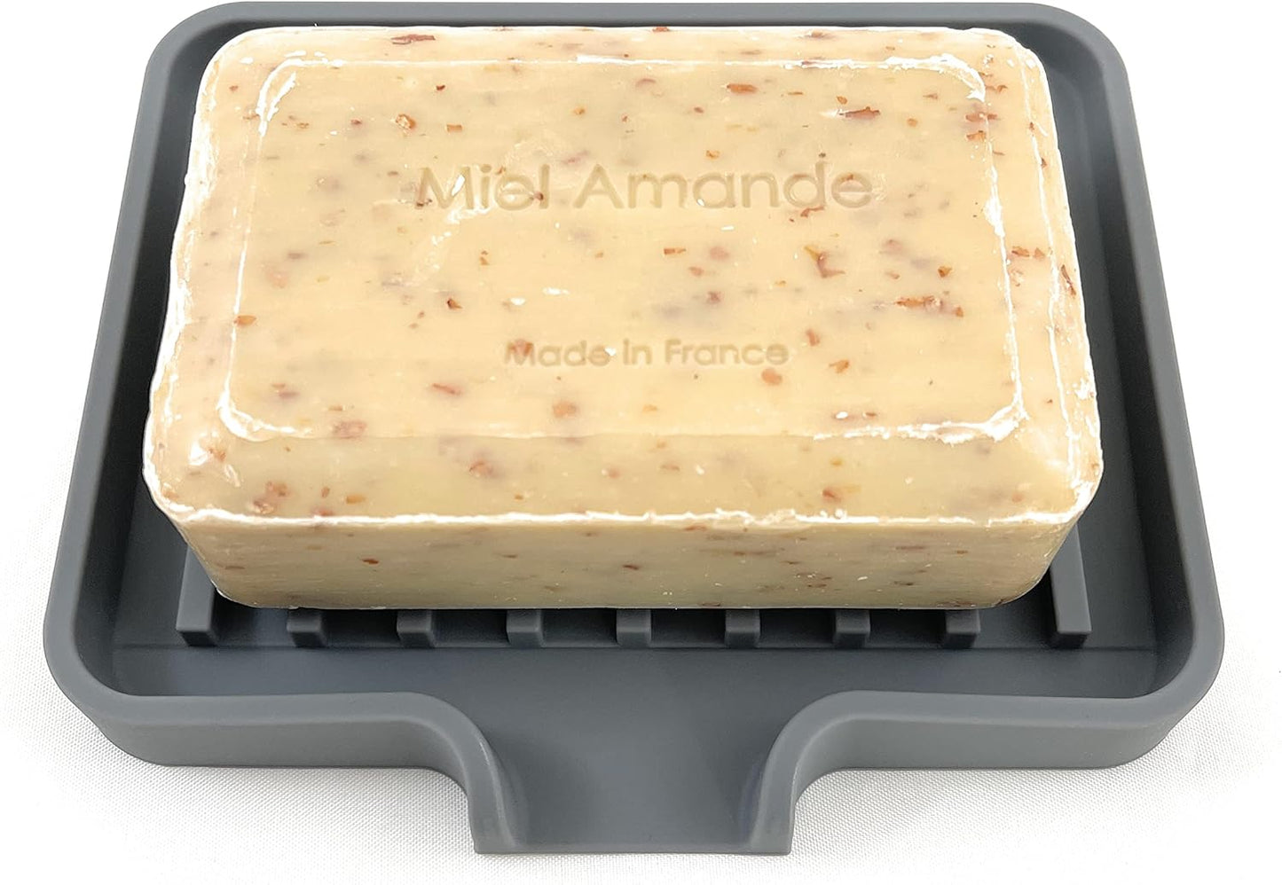 Happitasa Silicone Soap Dish Tray and Sponge Holder with Drain Chute, Pack of 2 | Bathroom and Kitchen Sink Organizer Caddy (Grey, 5.2"x4", 7.2 Ounces)