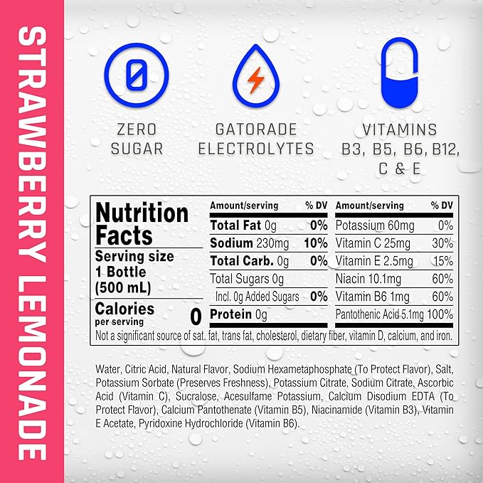 Propel Electrolyte Enhanced Water Sports Drink, Strawberry Lemonade Flavored Water, Zero Calorie & Zero Sugar Hydration with Electrolytes and Vitamins C & E, 16.9 fl oz Water Bottles (12 Pack)