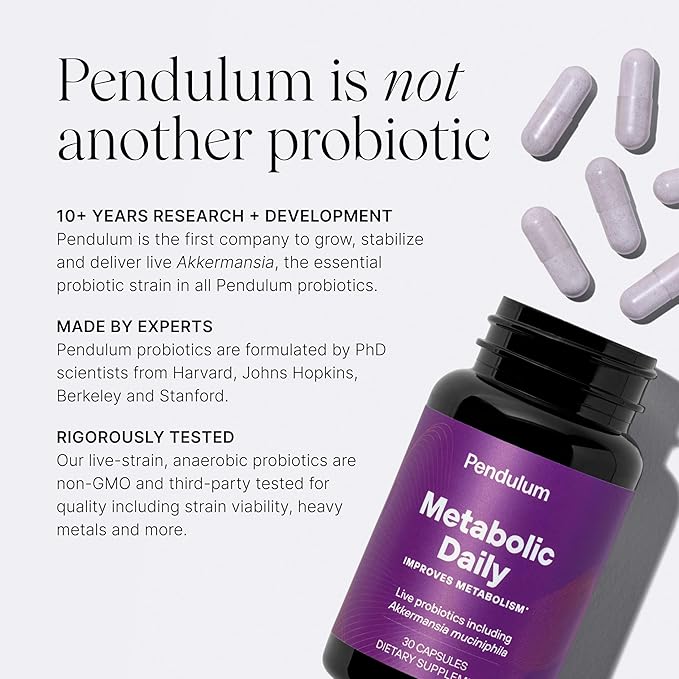 Pendulum Metabolic Daily - Multi-Strain Probiotic with Akkermansia muciniphila to Support Metabolism and Sustain Energy Levels - for Women and Men - 90 Capsules (1 Pack)