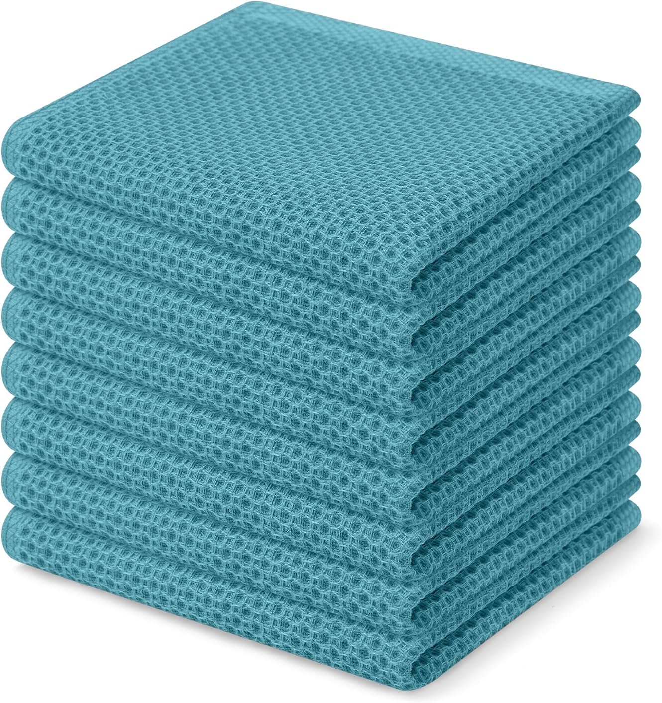 Homaxy 100% Cotton Waffle Weave Kitchen Dish Cloths, Ultra Soft Absorbent Quick Drying Dish Towels, 12 x 12 Inches, 8-Pack, Lake Blue