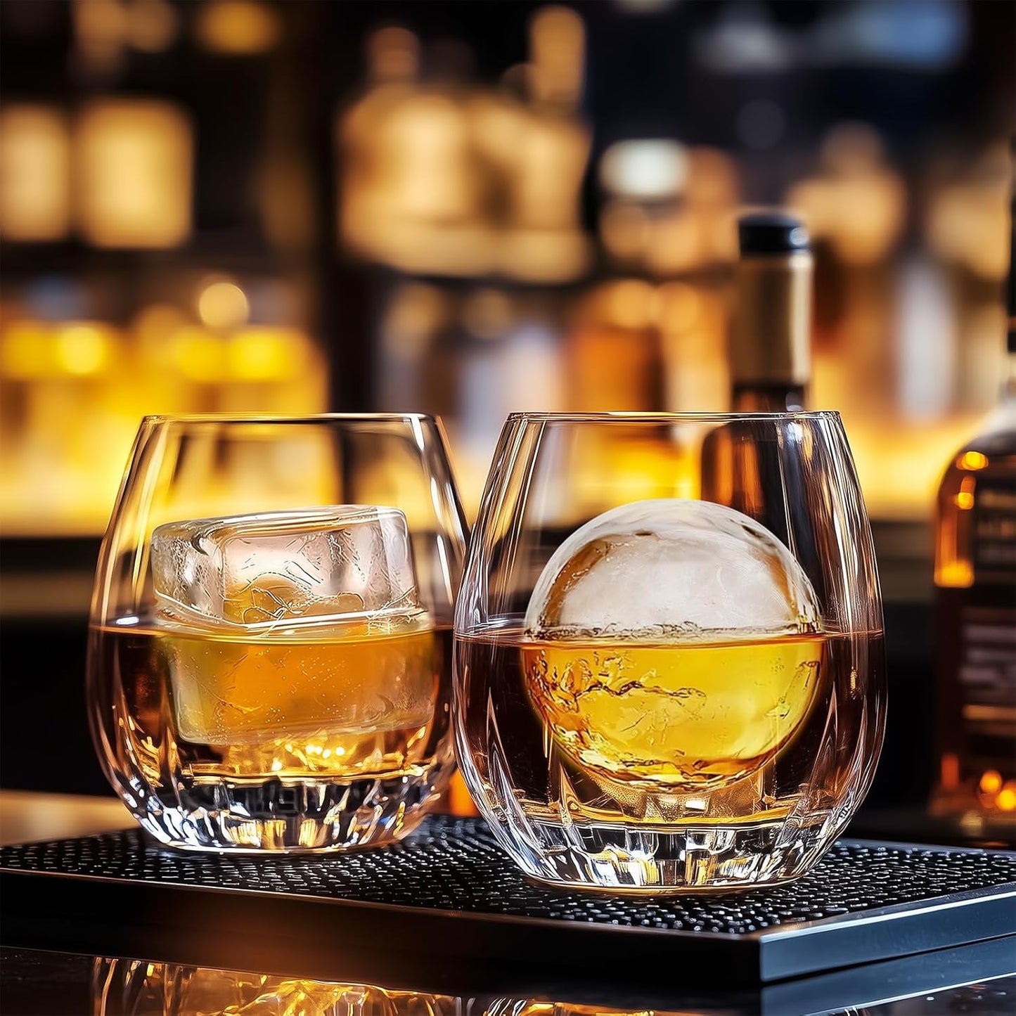 HONYAO Whiskey Cocktail Ice Mold, Easy Fill and Release Silicone Round Ice Ball Maker Mold Large Square Ice Cube Tray with Lid - 6 Ice Balls + 6 Ice Cubes Black