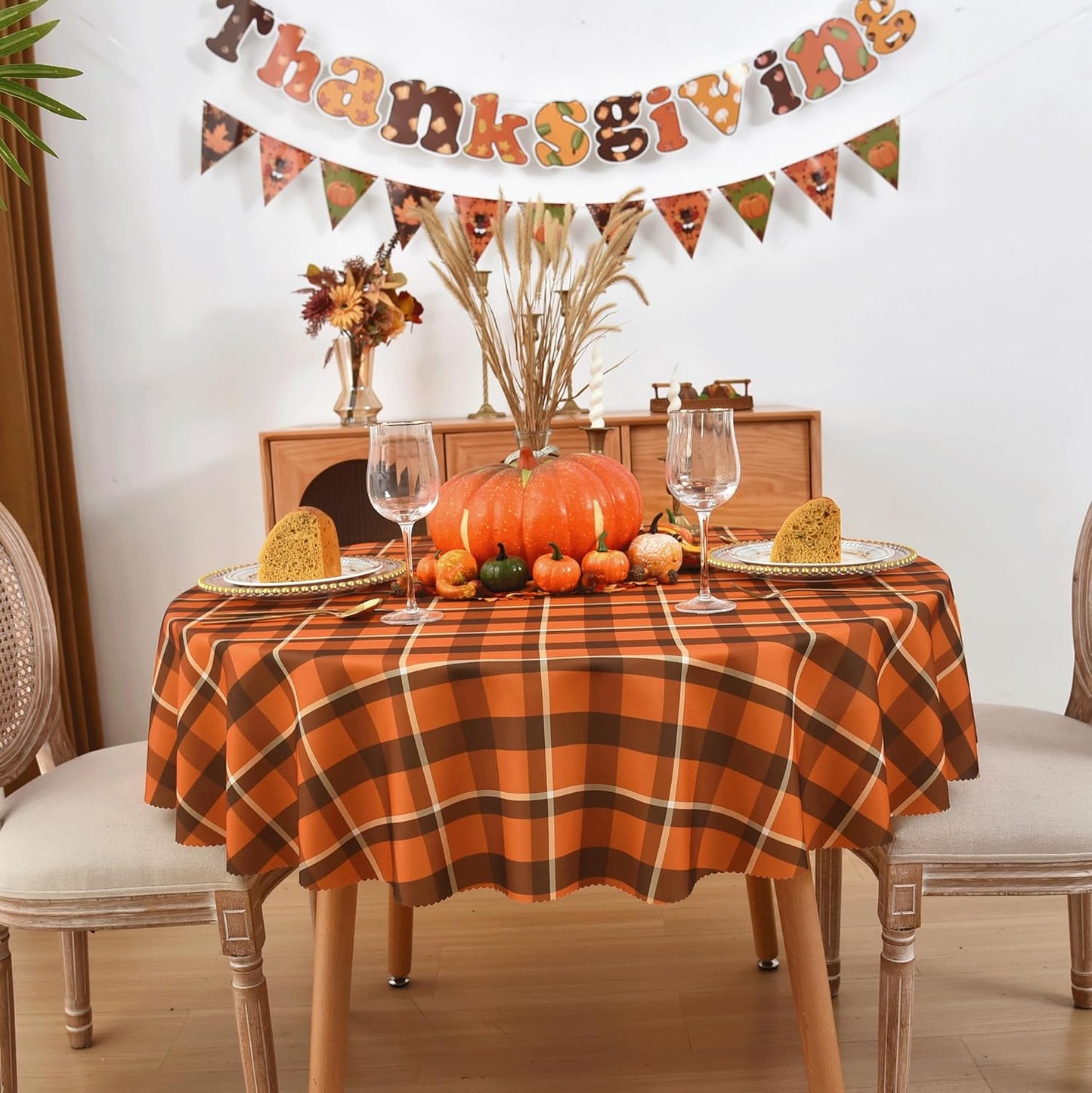 Waterproof Plaid Tablecloth Fabric - Round 58 Inch Classic Gingham Checker Table Cloth for Indoor/Outdoor Use - Buffalo Table Cover for Picnics, BBQs, and Parties