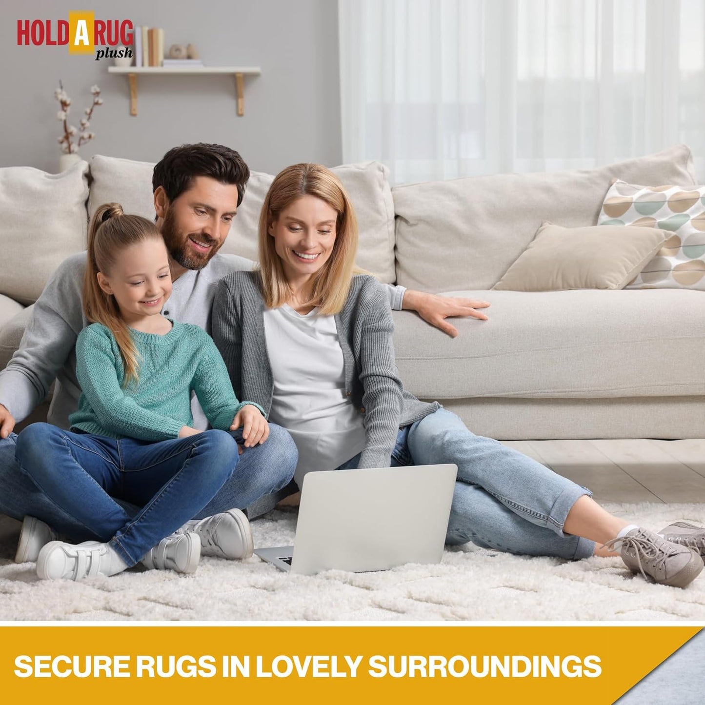 Hold-a-Rug Plush 3' x 5' Nonskid, Nonslip Rug Pad, Reversible Gripper, ¼ Thick, Safe for All Floors and Carpet, Keep Area Rugs Secure