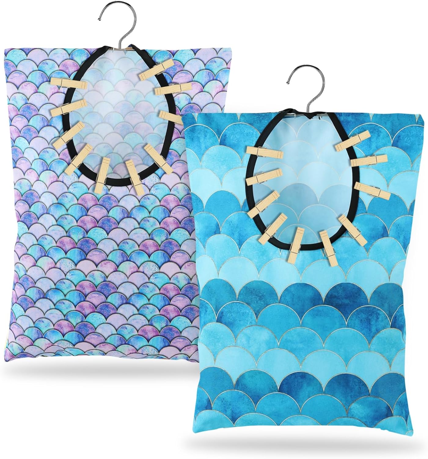 2 Pcs Summer Clothes Pin Bag Mermaids Clothespin Bag Holder Clothespin Holder 15 X 11 Inch Clothes Pin Hanging Bag Clothespin Bag for Clothesline Outdoor Outside Wardrobe and Laundry Room