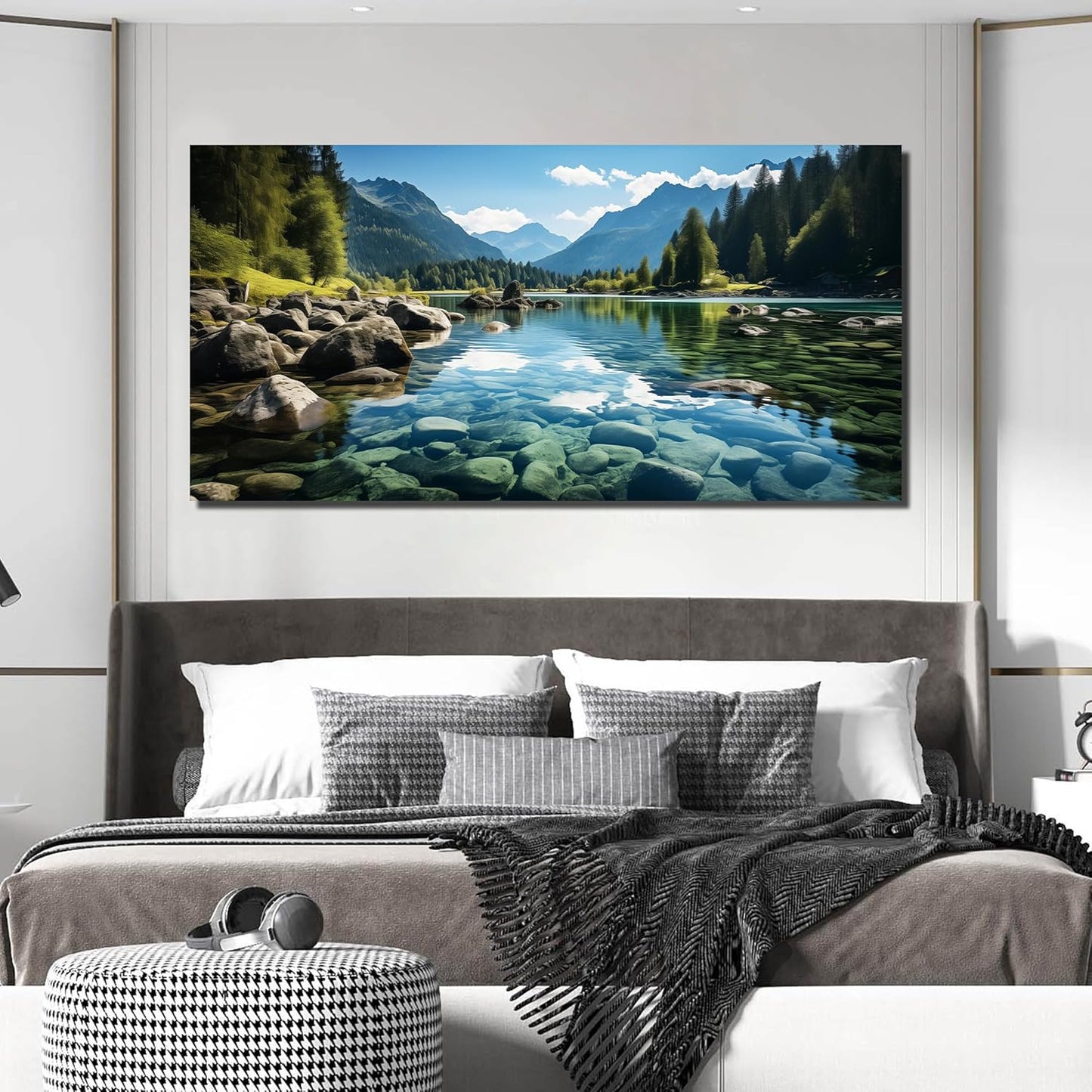 GUGIKA Landscape Wall Art for Living Room, Mountain and Lake Wall-Decor for Bedroom, Natural Scenery Canvas Prints Pictures for Hallway Office, Size 59 x 29 Inches