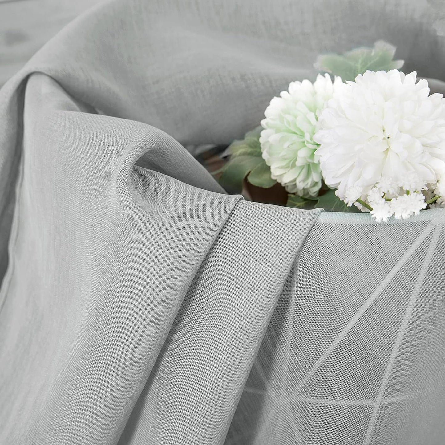 Tollpiz Sheer Curtains Linen Textured Bedroom Curtain Sheers Light Filtering Rod Pocket Voile Curtains for Living Room, 54 x 63 inches Long, Silver Grey, Set of 2 Panels