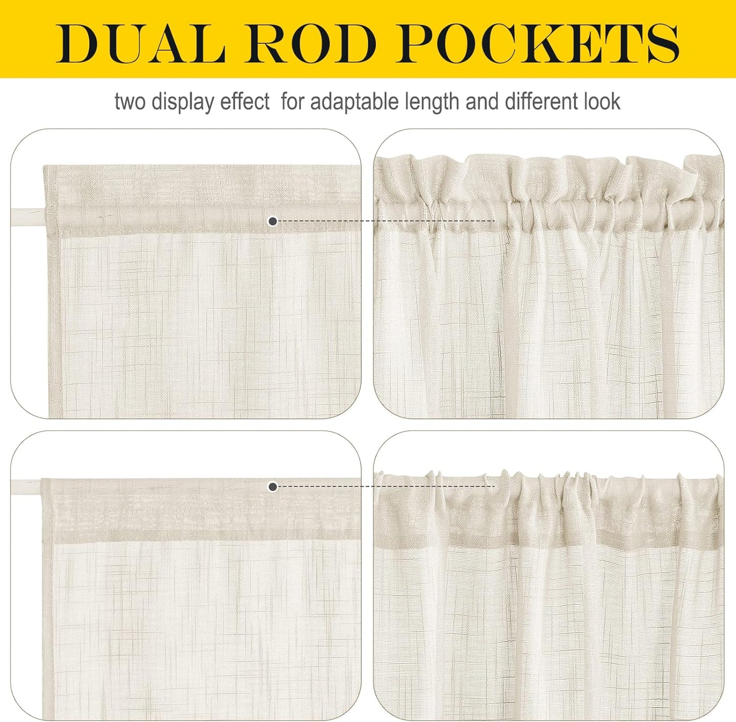 NICETOWN Sidelight Door Curtains 72 Inches Long for Windows Linen Sheer Privacy Protect Light Filtering French Door Side Curtain Panels with Tie Back, 12 Inch Width, 1 Panel, Beige